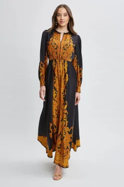 Elie Tahari Long Sleeve Dresses|Dresses & Jumpsuits-Silk Paisley Maxi Dress GILDEDDREAMPRINT