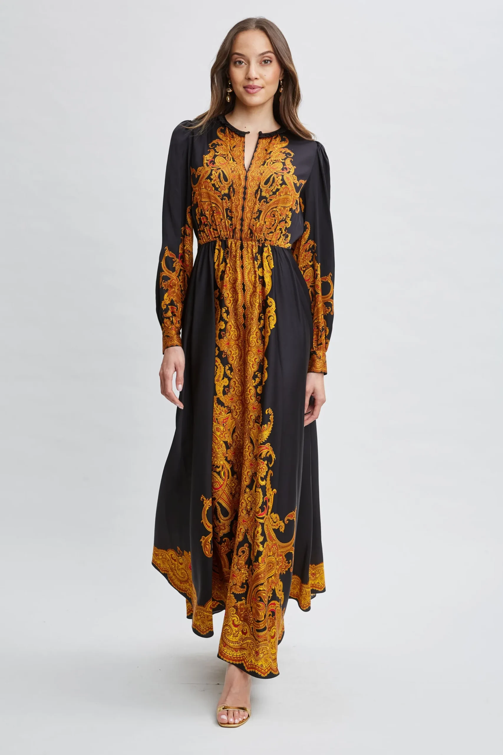 Elie Tahari Long Sleeve Dresses|Dresses & Jumpsuits-Silk Paisley Maxi Dress GILDEDDREAMPRINT