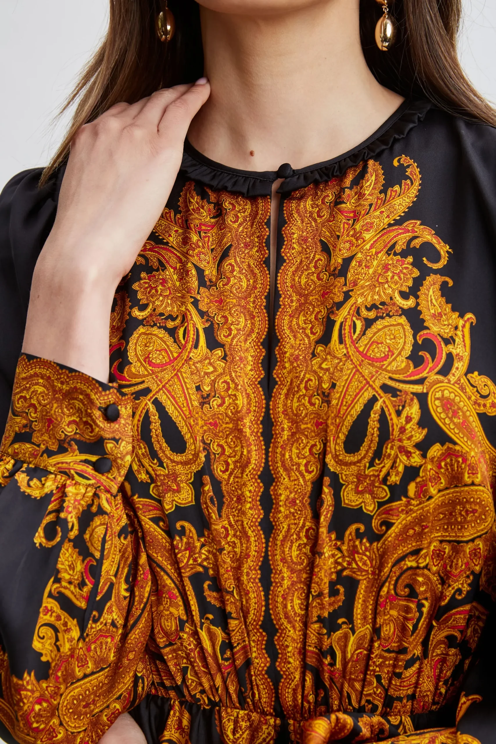 Elie Tahari Long Sleeve Dresses|Dresses & Jumpsuits-Silk Paisley Maxi Dress GILDEDDREAMPRINT