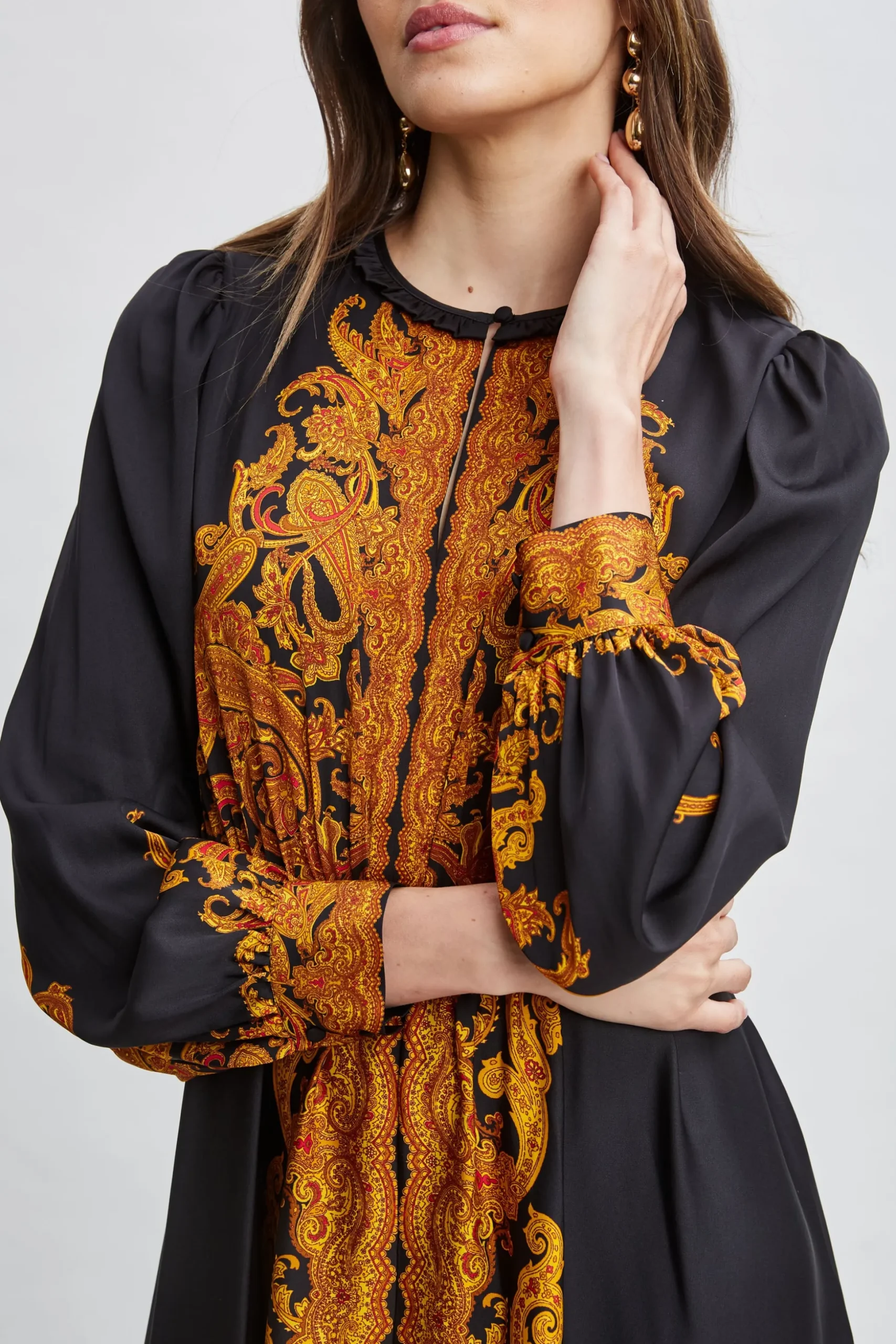 Elie Tahari Long Sleeve Dresses|Dresses & Jumpsuits-Silk Paisley Maxi Dress GILDEDDREAMPRINT
