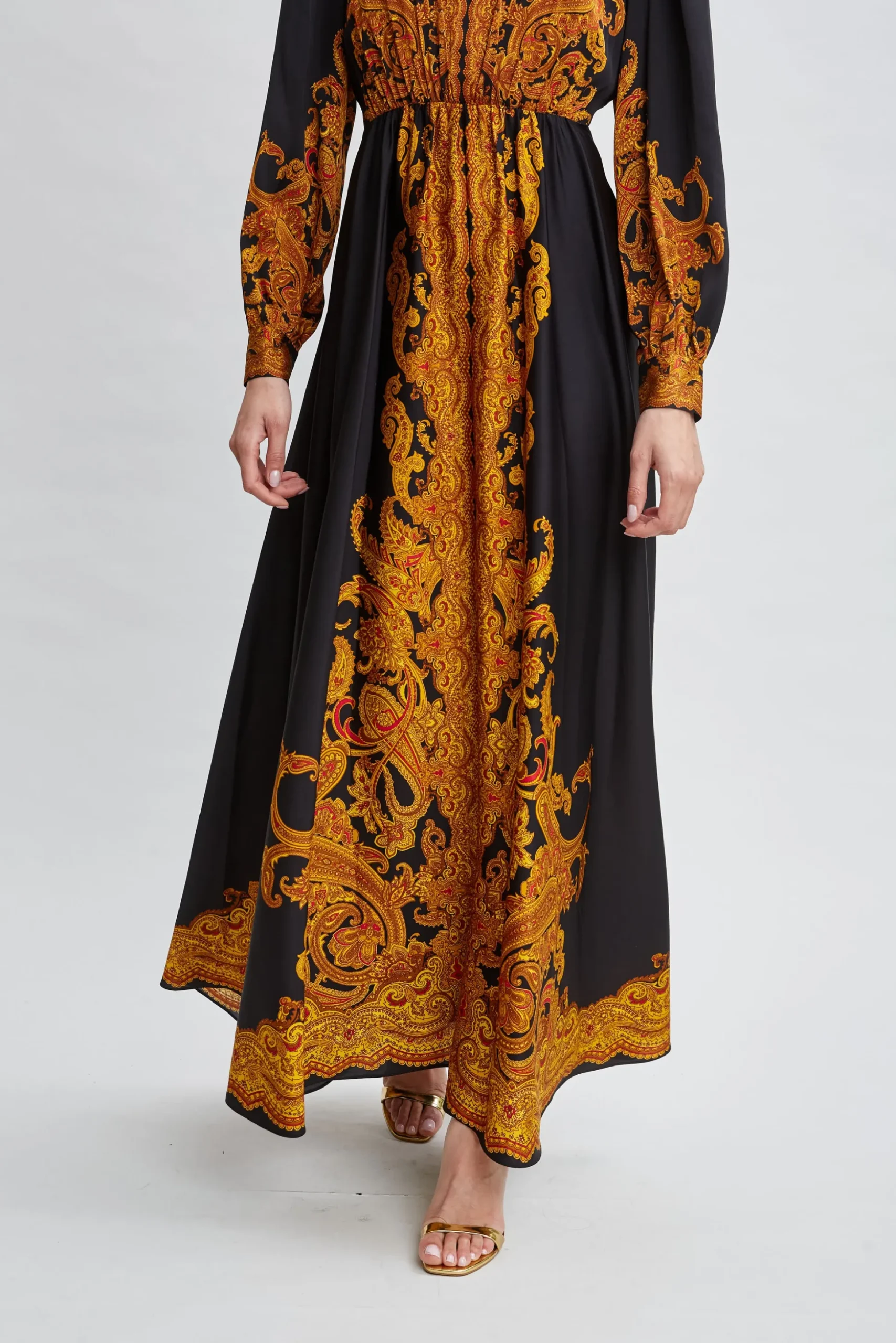 Elie Tahari Long Sleeve Dresses|Dresses & Jumpsuits-Silk Paisley Maxi Dress GILDEDDREAMPRINT
