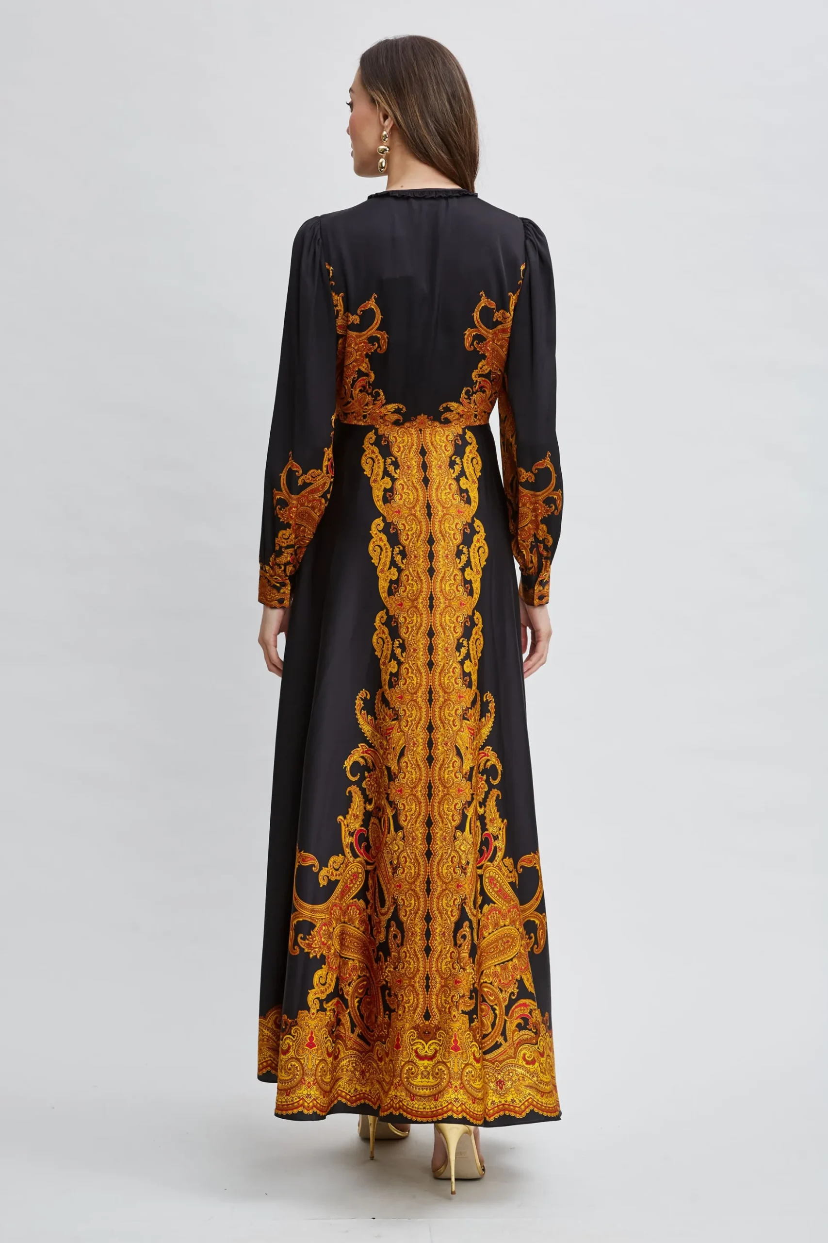 Elie Tahari Long Sleeve Dresses|Dresses & Jumpsuits-Silk Paisley Maxi Dress GILDEDDREAMPRINT