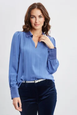 Elie Tahari Tops & Sweaters-Silk Pintuck Shirt SLATEBLUE
