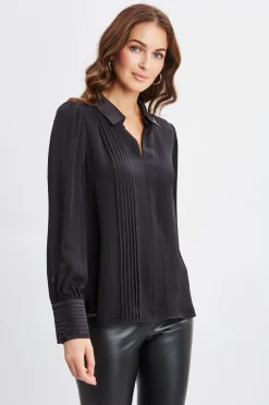 Elie Tahari Tops & Sweaters-Silk Pintuck Shirt BLACK