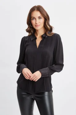 Elie Tahari Tops & Sweaters-Silk Pintuck Shirt BLACK