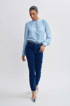Elie Tahari Tops & Sweaters|Suiting-Silk Ruffle Button Down Shirt SKYBLUE