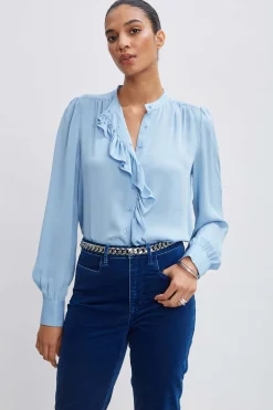 Elie Tahari Tops & Sweaters|Suiting-Silk Ruffle Button Down Shirt SKYBLUE