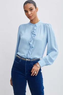 Elie Tahari Tops & Sweaters|Suiting-Silk Ruffle Button Down Shirt SKYBLUE