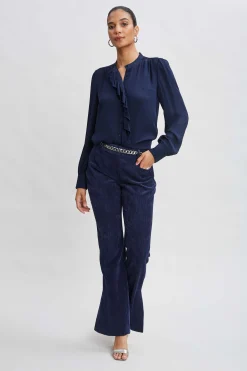 Elie Tahari Tops & Sweaters|Suiting-Silk Ruffle Button Down Shirt MIDNIGHT