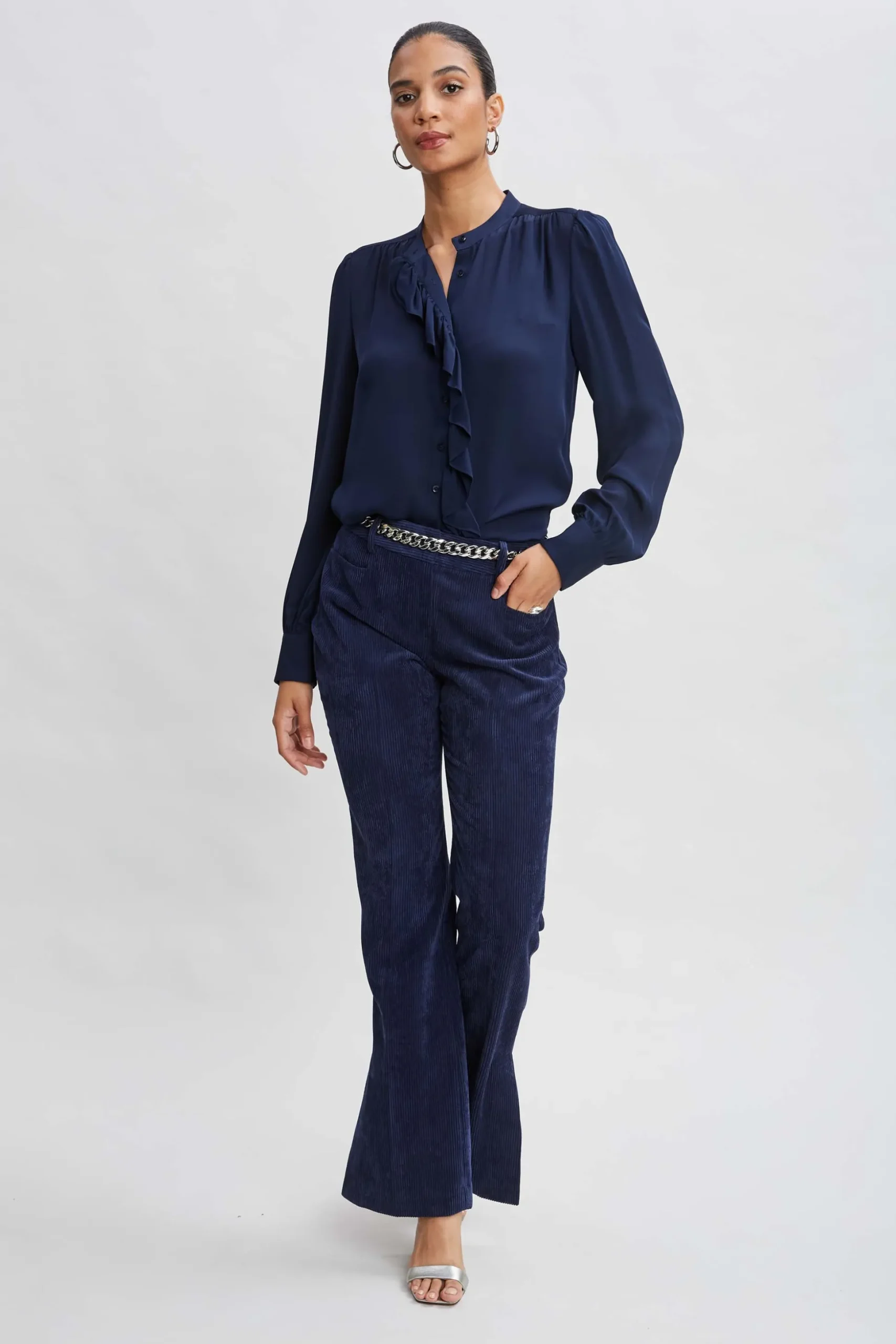 Elie Tahari Tops & Sweaters|Suiting-Silk Ruffle Button Down Shirt MIDNIGHT