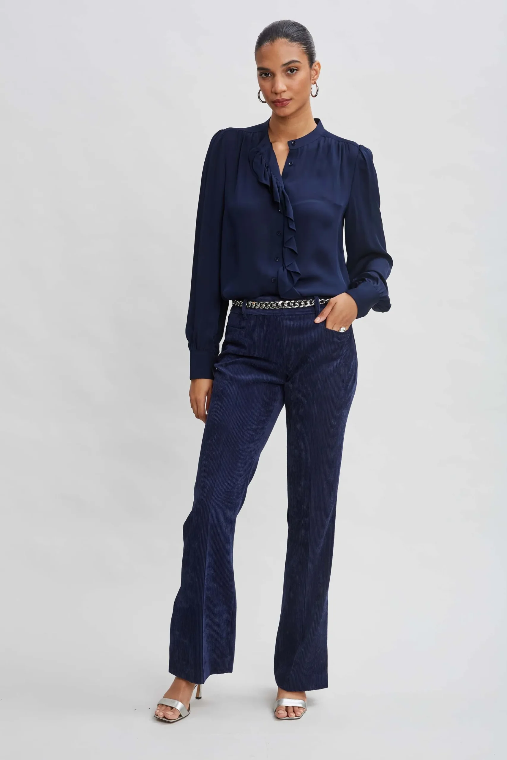 Elie Tahari Tops & Sweaters|Suiting-Silk Ruffle Button Down Shirt MIDNIGHT