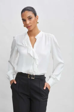 Elie Tahari Tops & Sweaters|Suiting-Silk Ruffle Button Down Shirt FRESHPEARL