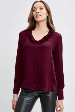 Elie Tahari Tops & Sweaters-Silk Ruffle Neck Shirt SANGRIA