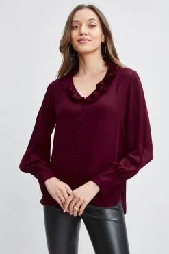 Elie Tahari Tops & Sweaters-Silk Ruffle Neck Shirt SANGRIA