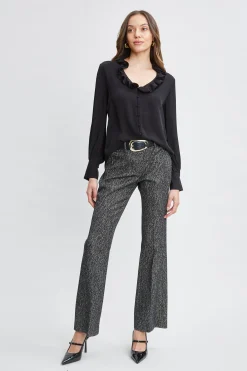 Elie Tahari Tops & Sweaters-Silk Ruffle Neck Shirt BLACK