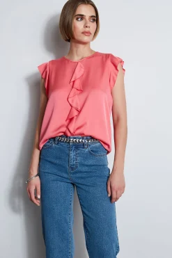 Elie Tahari Tops & Sweaters-Silk Ruffle Shirt ISLANDPINK