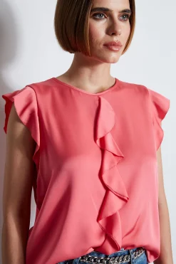 Elie Tahari Tops & Sweaters-Silk Ruffle Shirt ISLANDPINK