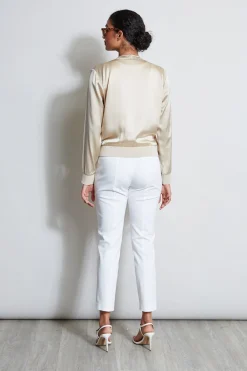 Elie Tahari Jackets & Blazers-Silk Satin Bomber Jacket DRIFTWOOD