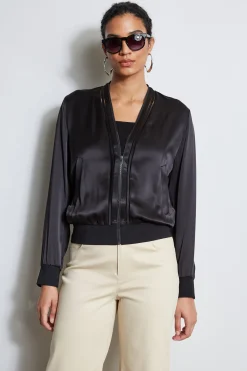 Elie Tahari Jackets & Blazers-Silk Satin Bomber Jacket BLACK