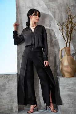 Elie Tahari Jackets & Blazers-Silk Satin Bomber Jacket BLACK