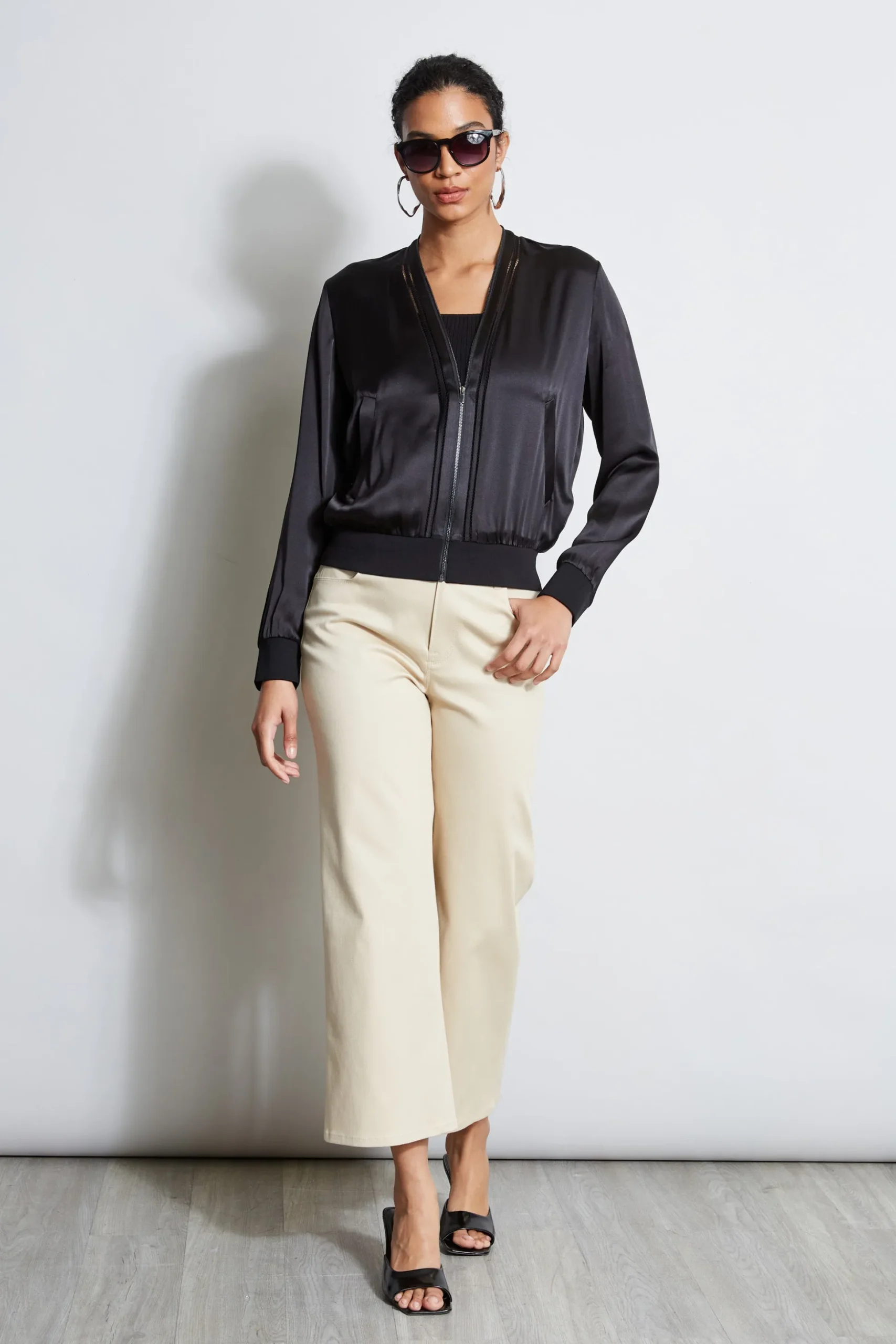 Elie Tahari Jackets & Blazers-Silk Satin Bomber Jacket BLACK