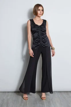 Elie Tahari Tops & Sweaters-Silk Satin Braid Ruched Top BLACK