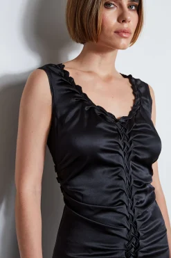 Elie Tahari Tops & Sweaters-Silk Satin Braid Ruched Top BLACK