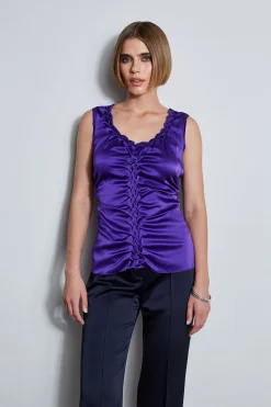 Elie Tahari Tops & Sweaters-Silk Satin Braid Ruched Top GRAPE