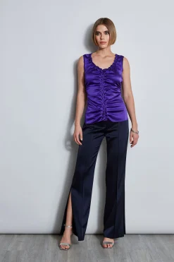 Elie Tahari Tops & Sweaters-Silk Satin Braid Ruched Top GRAPE