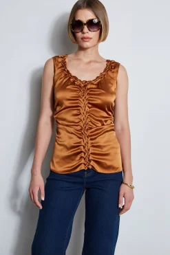 Elie Tahari Tops & Sweaters-Silk Satin Braid Ruched Top COPPER