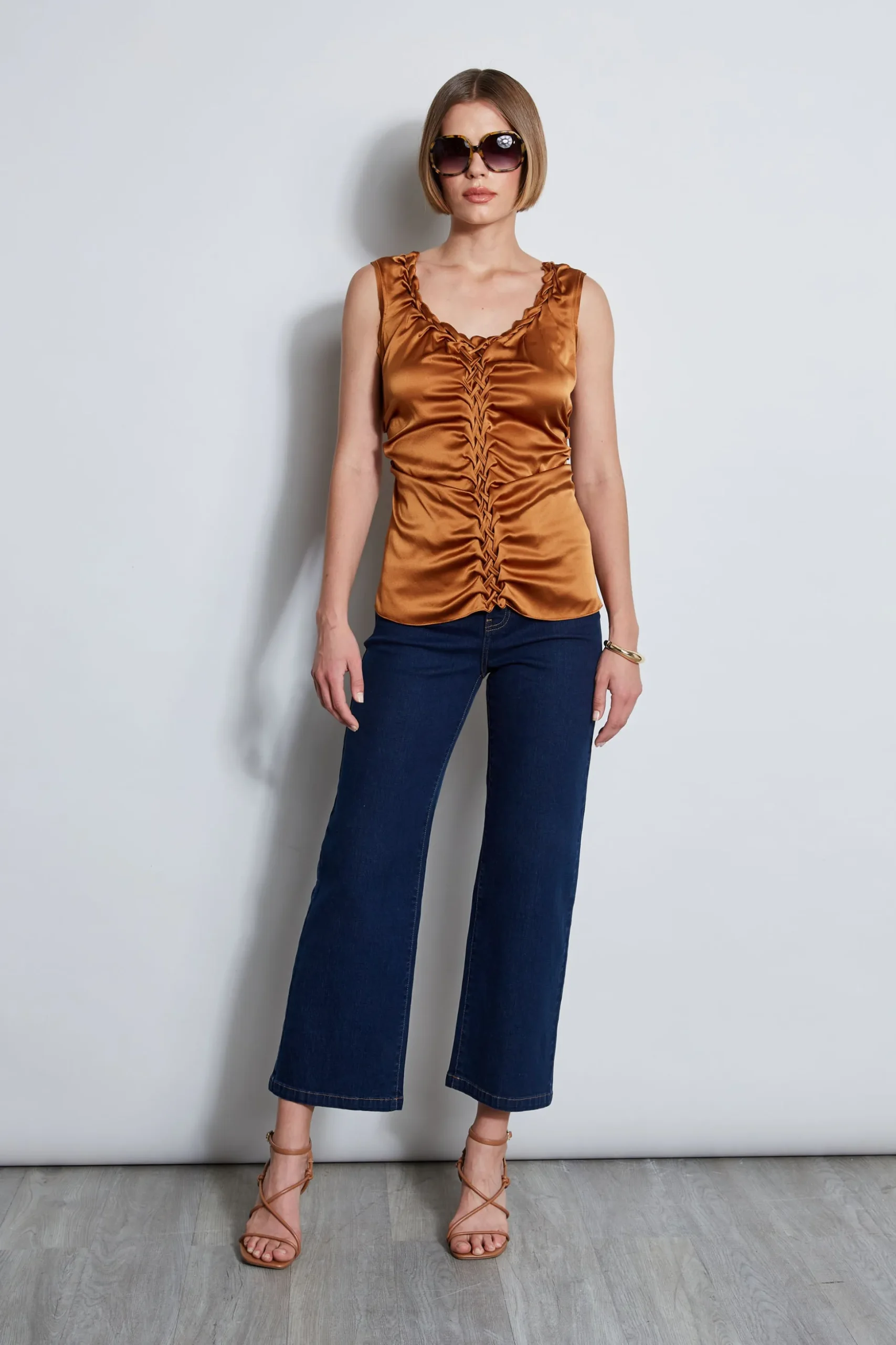 Elie Tahari Tops & Sweaters-Silk Satin Braid Ruched Top COPPER