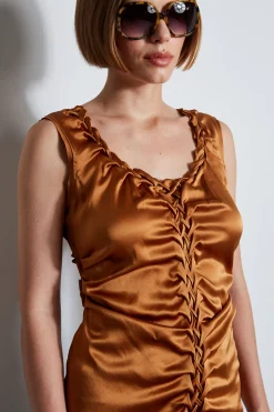 Elie Tahari Tops & Sweaters-Silk Satin Braid Ruched Top COPPER