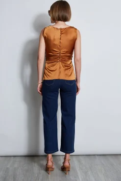 Elie Tahari Tops & Sweaters-Silk Satin Braid Ruched Top COPPER