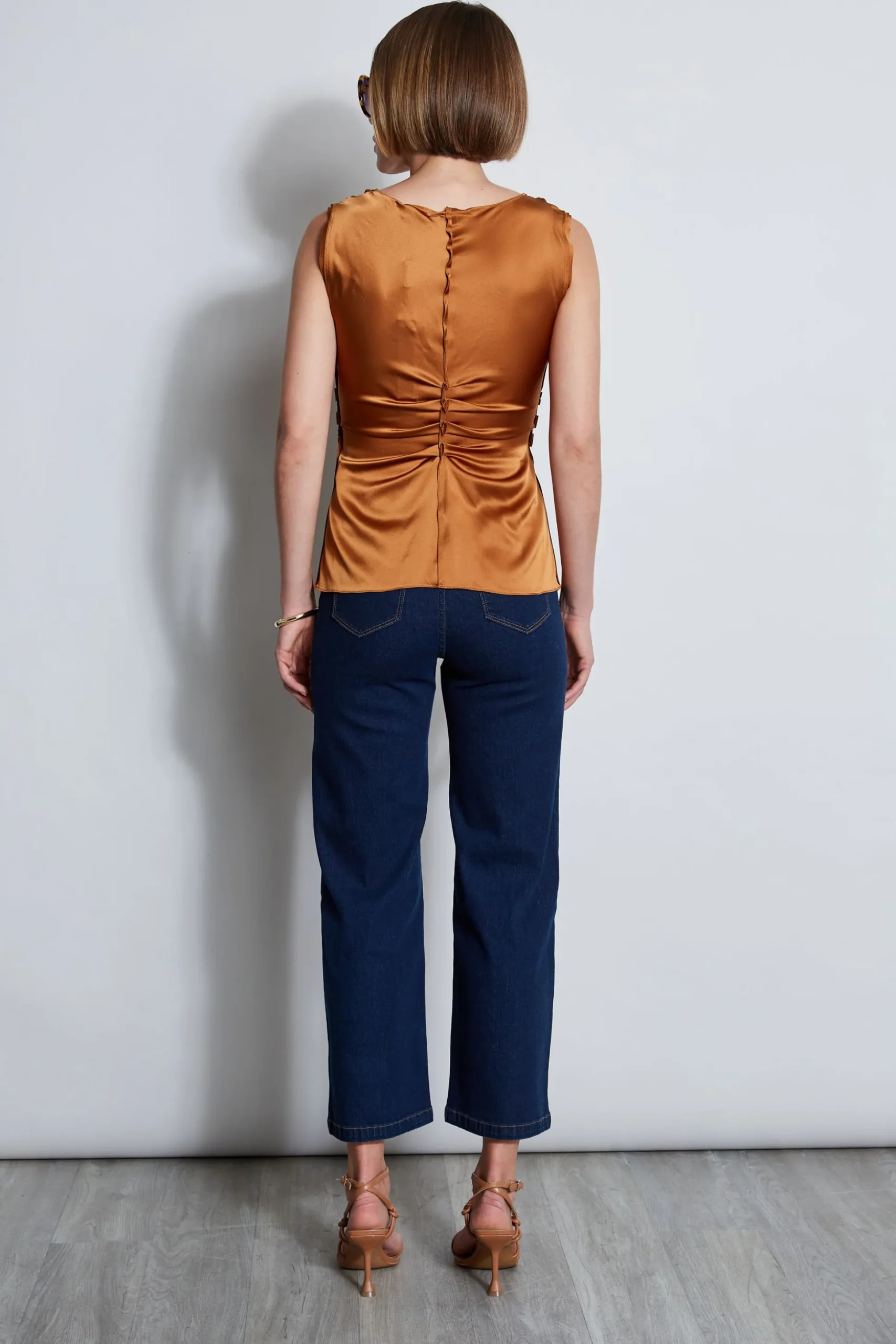 Elie Tahari Tops & Sweaters-Silk Satin Braid Ruched Top COPPER