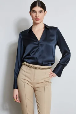 Elie Tahari Tops & Sweaters-Silk Satin Button Down Shirt STARGAZER