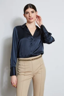 Elie Tahari Tops & Sweaters-Silk Satin Button Down Shirt STARGAZER
