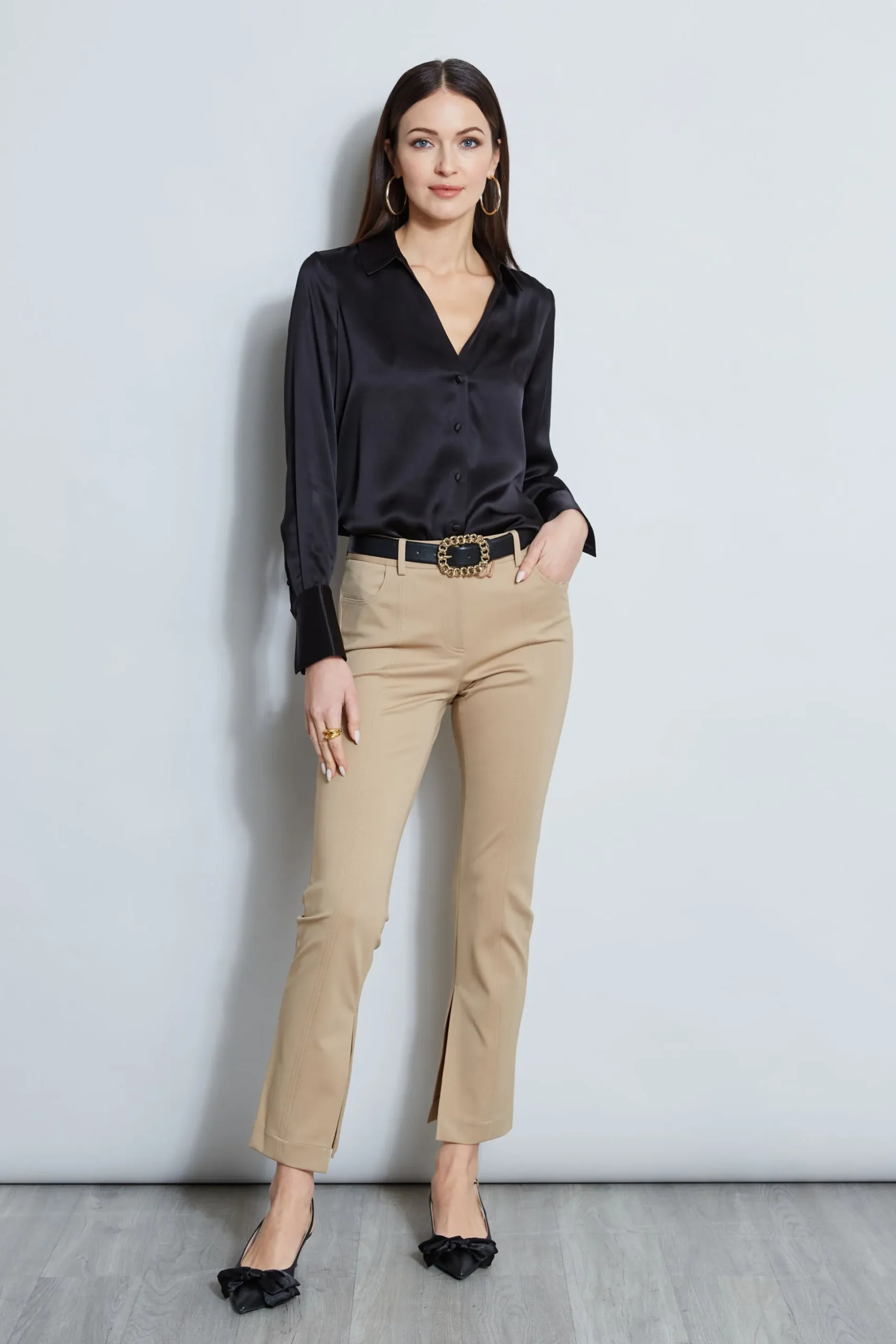 Elie Tahari Tops & Sweaters-Silk Satin Button Down Shirt BLACK