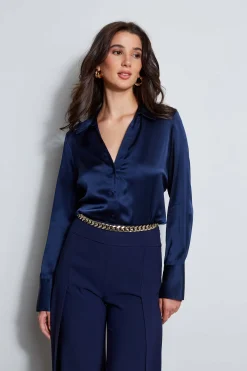 Elie Tahari Tops & Sweaters-Silk Satin Button Down Shirt GALAXYNAVY