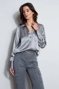 Elie Tahari Tops & Sweaters|Suiting-Silk Satin Button Down Shirt COMET