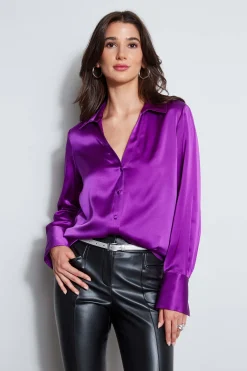 Elie Tahari Tops & Sweaters|Suiting-Silk Satin Button Down Shirt BERRY