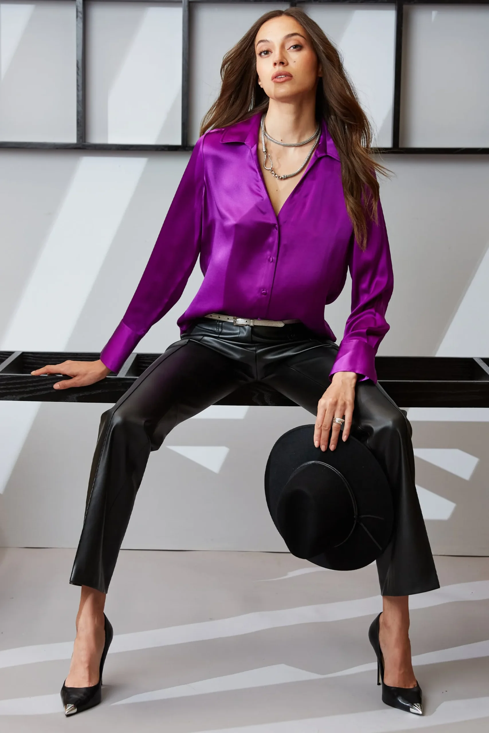 Elie Tahari Tops & Sweaters|Suiting-Silk Satin Button Down Shirt BERRY