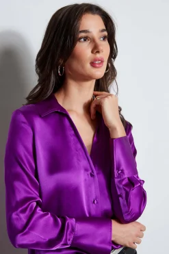Elie Tahari Tops & Sweaters|Suiting-Silk Satin Button Down Shirt BERRY