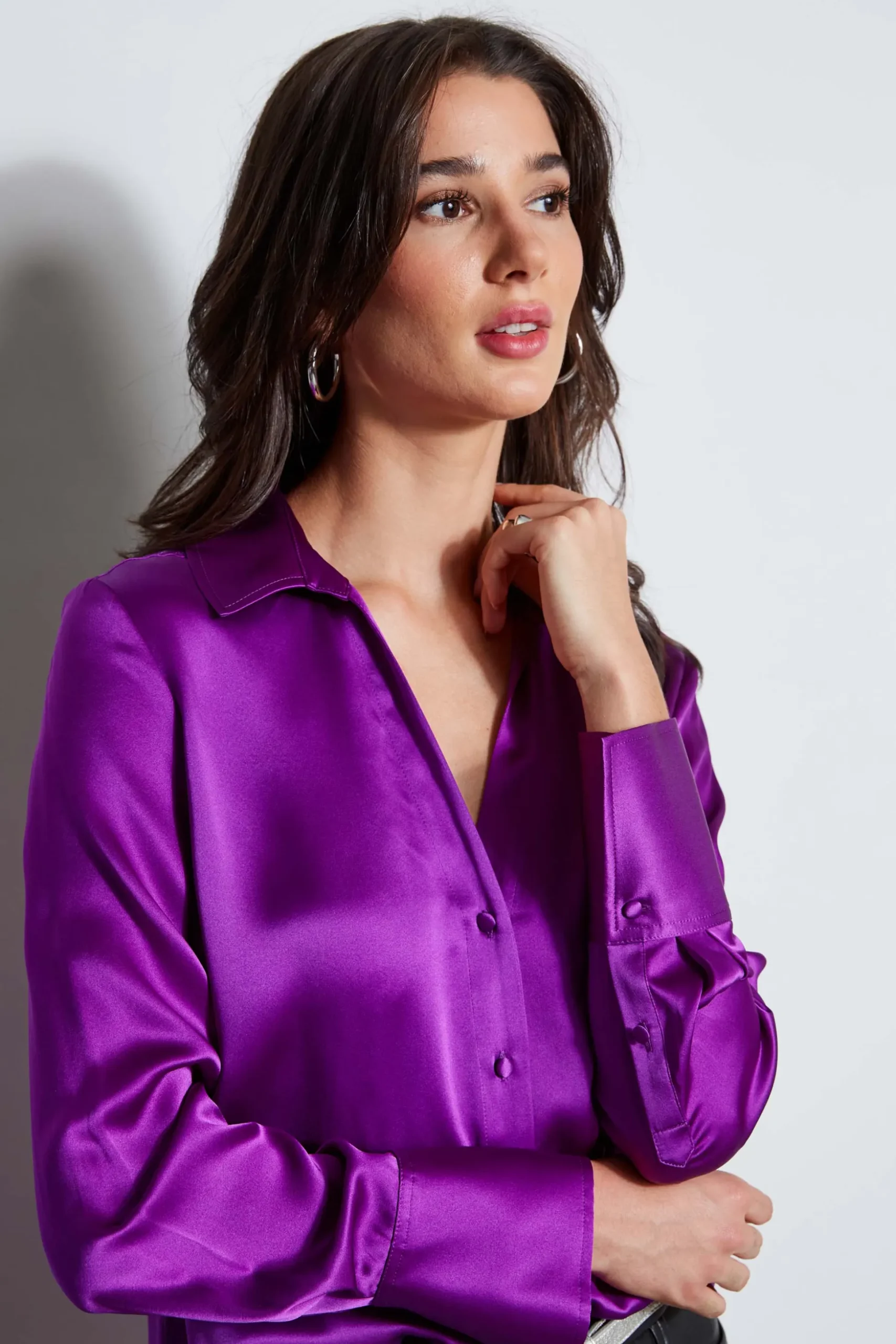 Elie Tahari Tops & Sweaters|Suiting-Silk Satin Button Down Shirt BERRY