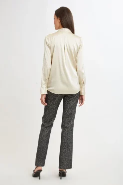 Elie Tahari Tops & Sweaters|Suiting-Silk Satin Contour Neck Ruffle Cuff Shirt DRIFTWOOD
