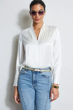 Elie Tahari Tops & Sweaters-Silk Satin Contour Neck Shirt FRESHPEARL