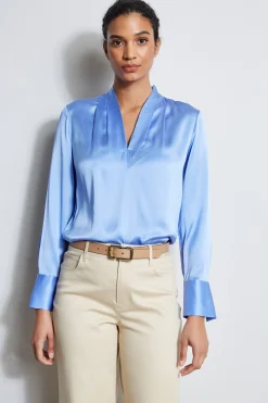 Elie Tahari Tops & Sweaters-Silk Satin Contour Neck Shirt HORIZONBLUE