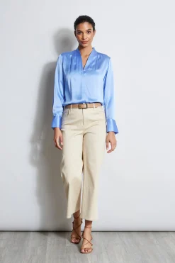 Elie Tahari Tops & Sweaters-Silk Satin Contour Neck Shirt HORIZONBLUE