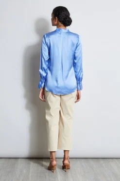 Elie Tahari Tops & Sweaters-Silk Satin Contour Neck Shirt HORIZONBLUE