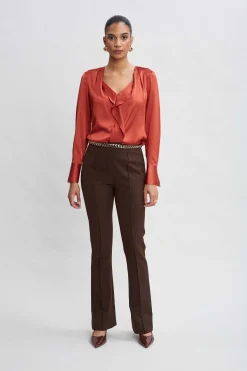 Elie Tahari Tops & Sweaters|Suiting-Silk Satin Contour Ruffle Shirt RUSSET