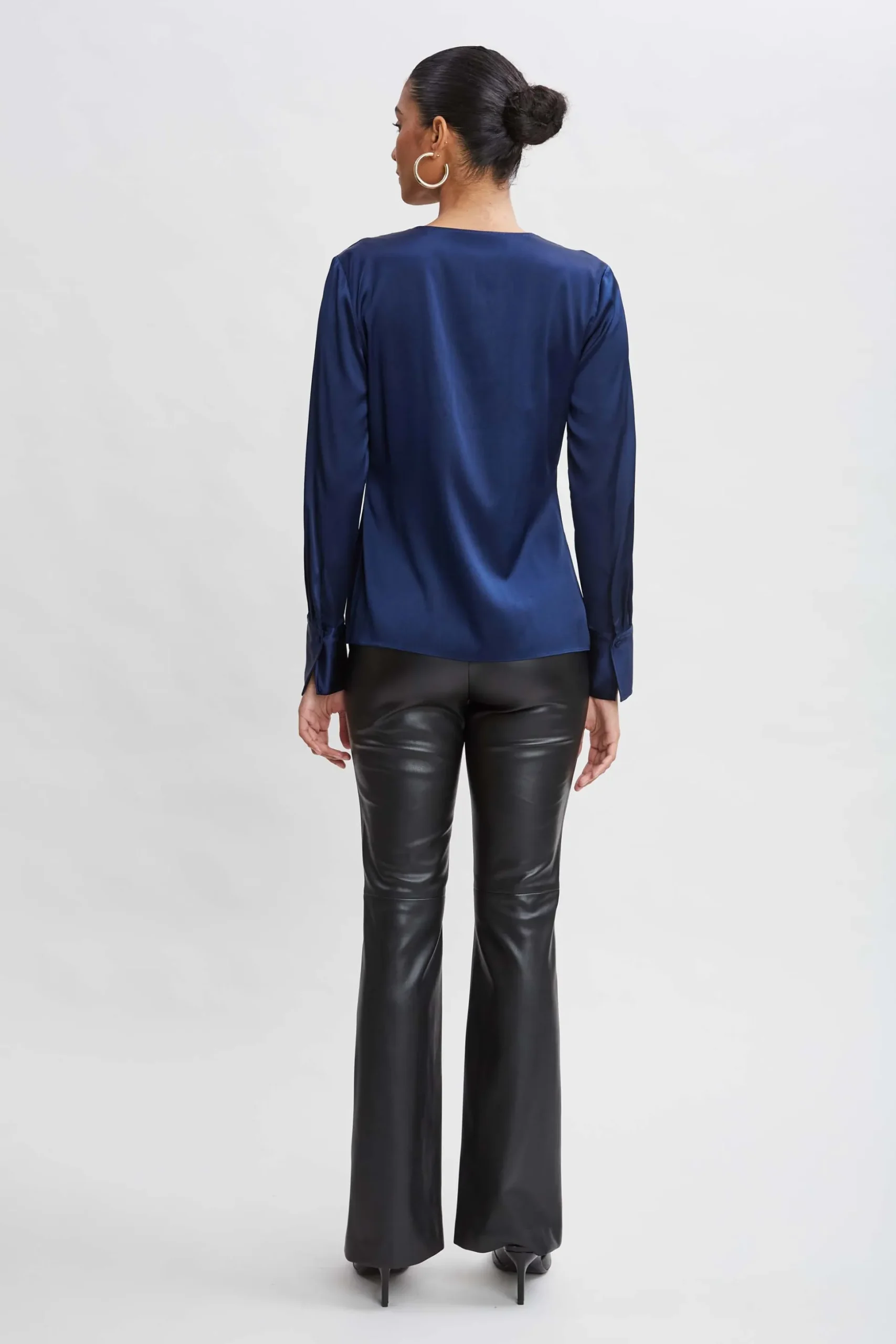 Elie Tahari Tops & Sweaters-Silk Satin Contour Ruffle Shirt MIDNIGHT